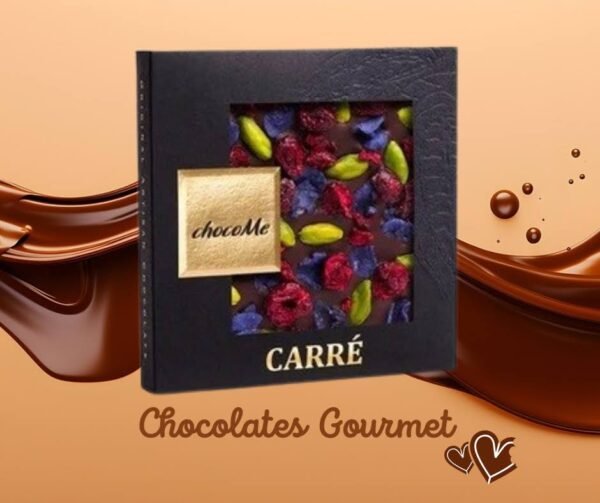 chocoMe Chocolate negro V66% con pétalos de violeta, pistacho y guinda 50g